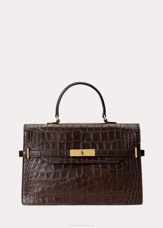 chokolade Kvinder Ralph Lauren polo id lædertaske med krokodillepræget læder Z426B5185