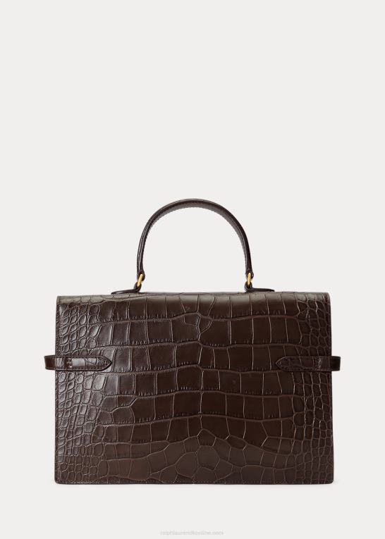 chokolade Kvinder Ralph Lauren polo id lædertaske med krokodillepræget læder Z426B5185