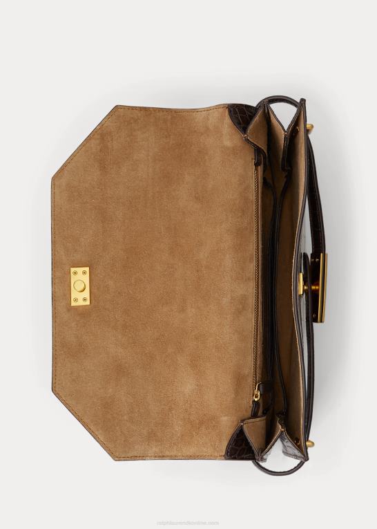 chokolade Kvinder Ralph Lauren polo id lædertaske med krokodillepræget læder Z426B5185