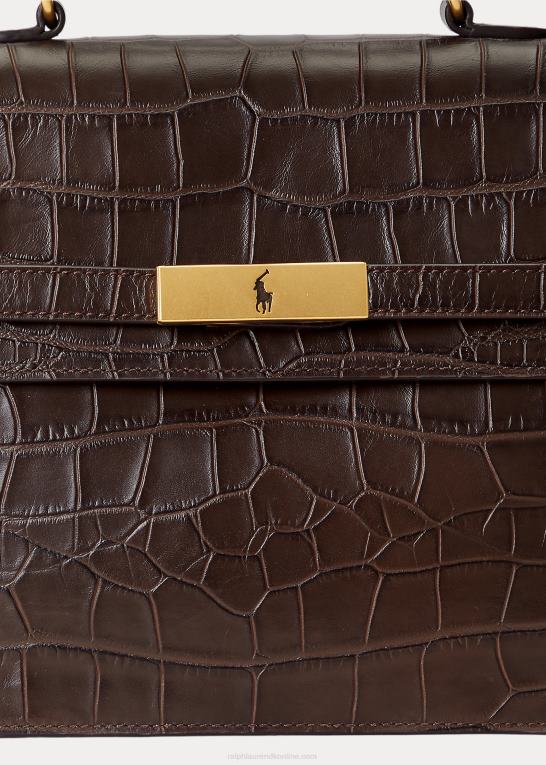 chokolade Kvinder Ralph Lauren polo id lædertaske med krokodillepræget læder Z426B5185