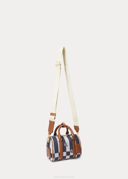 logo/tartan/marine Kvinder Ralph Lauren læderbeklædt kanvas lille kaden taske Z426B5415