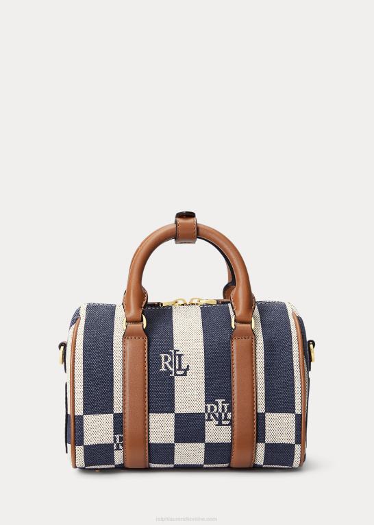 logo/tartan/marine Kvinder Ralph Lauren læderbeklædt kanvas lille kaden taske Z426B5415