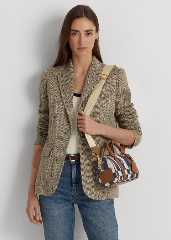 logo/tartan/marine Kvinder Ralph Lauren læderbeklædt kanvas lille kaden taske Z426B5415