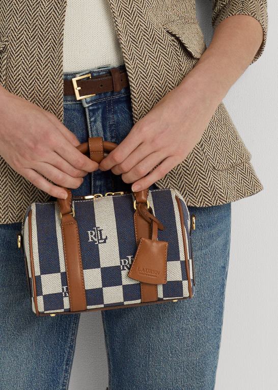 logo/tartan/marine Kvinder Ralph Lauren læderbeklædt kanvas lille kaden taske Z426B5415