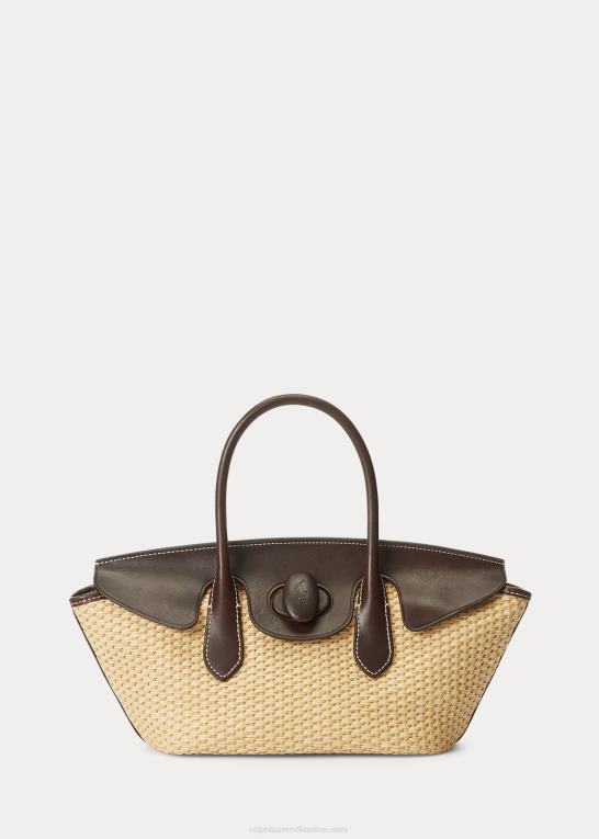 naturlig Kvinder Ralph Lauren læder & halm medium bellport taske Z426B5229