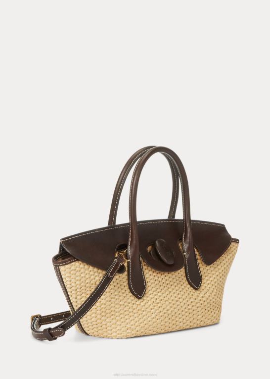 naturlig Kvinder Ralph Lauren læder & halm medium bellport taske Z426B5229