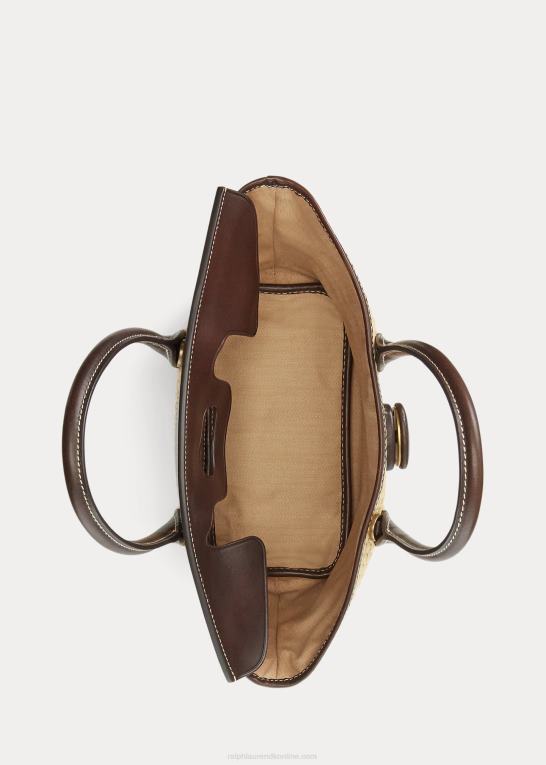 naturlig Kvinder Ralph Lauren læder & halm medium bellport taske Z426B5229