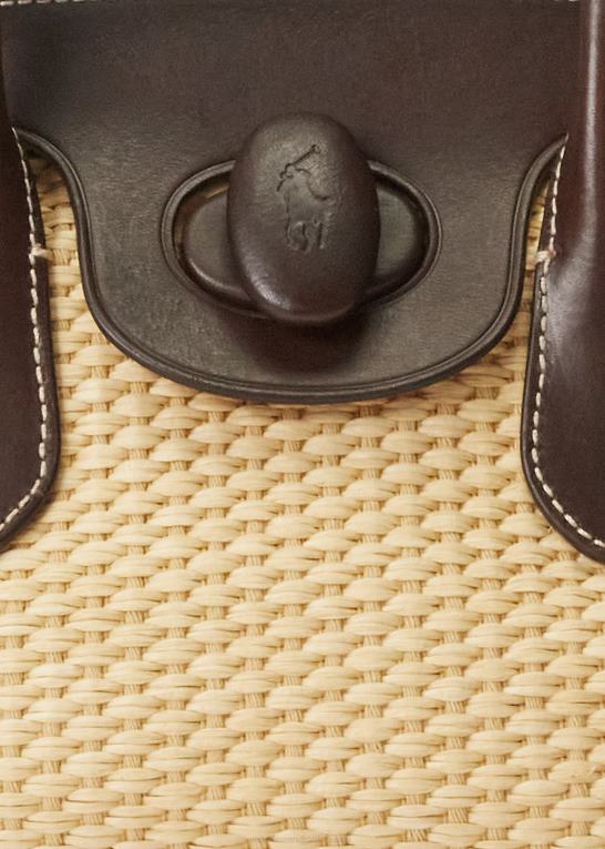 naturlig Kvinder Ralph Lauren læder & halm medium bellport taske Z426B5229