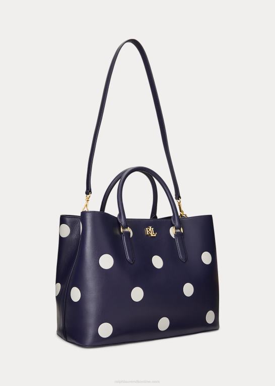 raffineret navy/vanilje Kvinder Ralph Lauren stor marcy-taske i polkaprikket læder Z426B5364