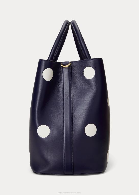 raffineret navy/vanilje Kvinder Ralph Lauren stor marcy-taske i polkaprikket læder Z426B5364