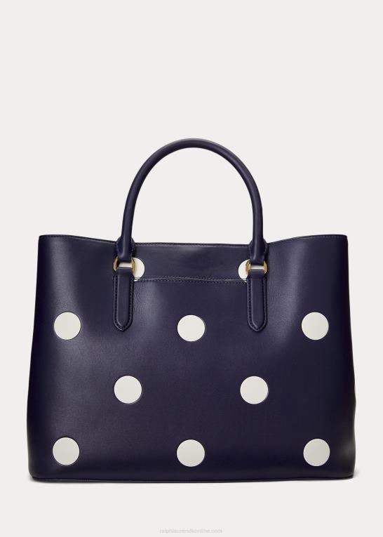 raffineret navy/vanilje Kvinder Ralph Lauren stor marcy-taske i polkaprikket læder Z426B5364