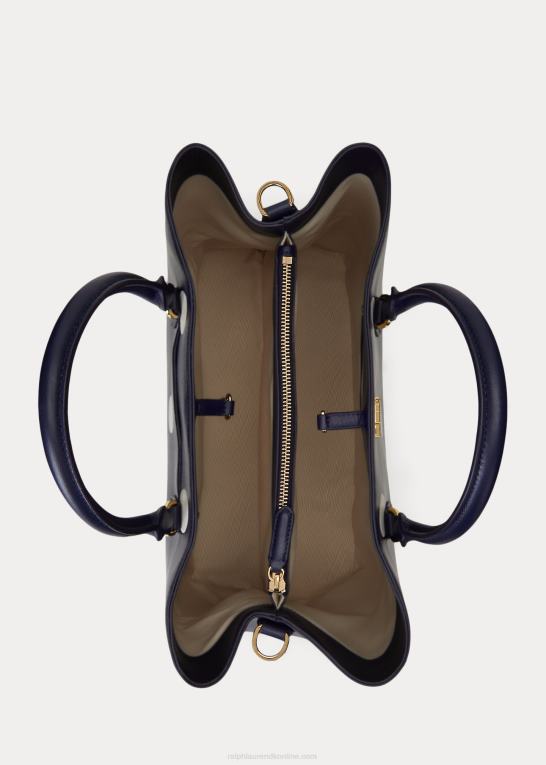 raffineret navy/vanilje Kvinder Ralph Lauren stor marcy-taske i polkaprikket læder Z426B5364