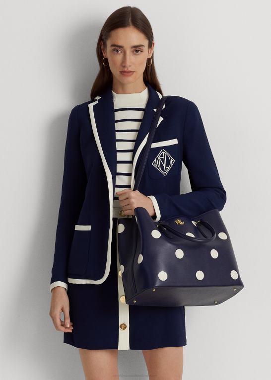 raffineret navy/vanilje Kvinder Ralph Lauren stor marcy-taske i polkaprikket læder Z426B5364