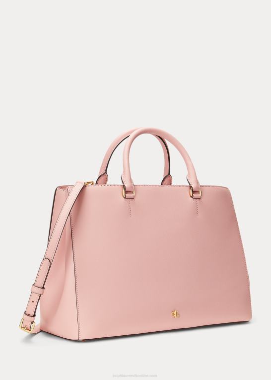 rosenbrun Kvinder Ralph Lauren crosshatch læder stor hanna taske Z426B5414
