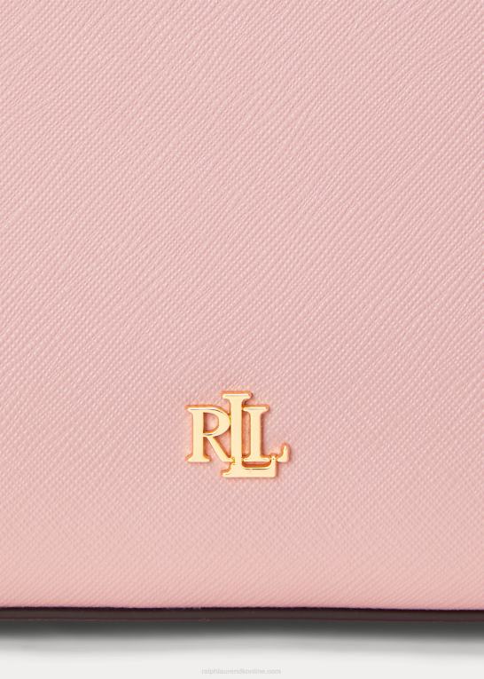 rosenbrun Kvinder Ralph Lauren crosshatch læder stor hanna taske Z426B5414