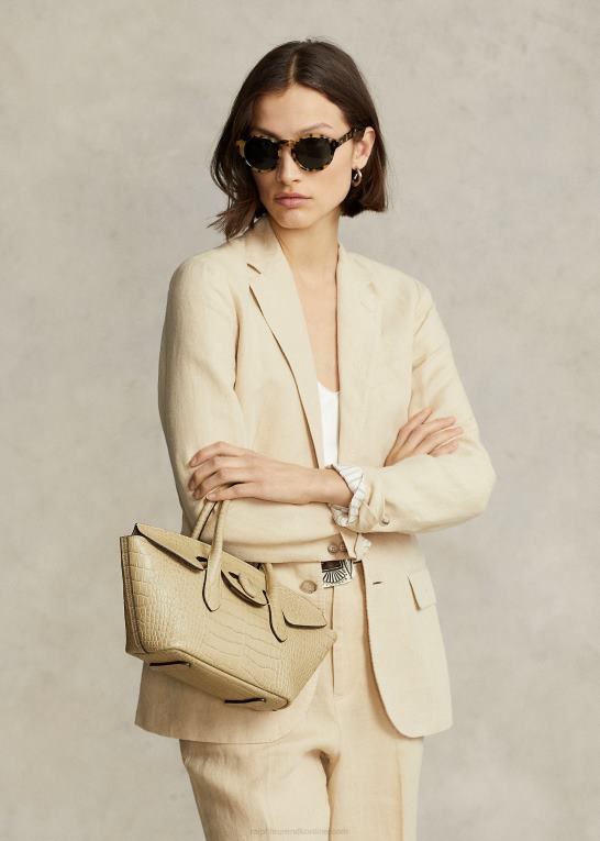 sand Kvinder Ralph Lauren medium bellport-taske med præget læder Z426B5227