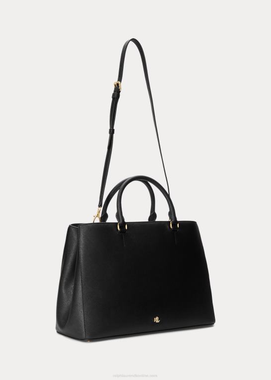 sort Kvinder Ralph Lauren crosshatch læder stor hanna taske Z426B5412