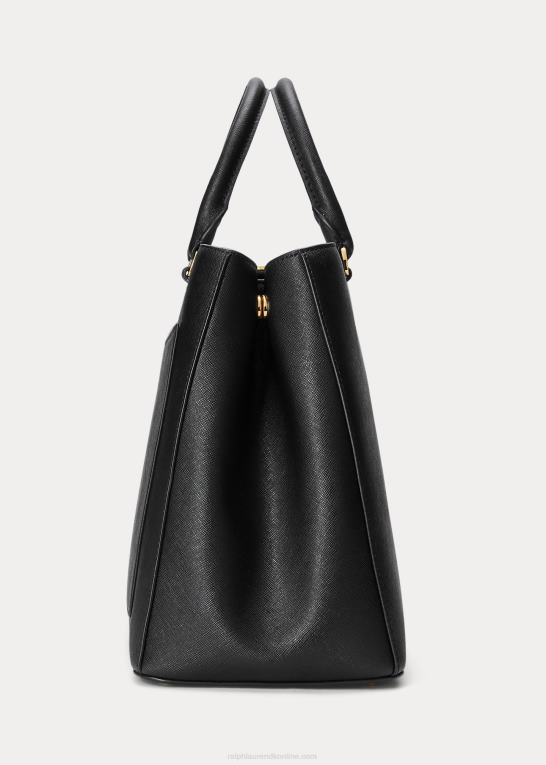 sort Kvinder Ralph Lauren crosshatch læder stor hanna taske Z426B5412