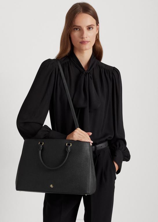 sort Kvinder Ralph Lauren crosshatch læder stor hanna taske Z426B5412