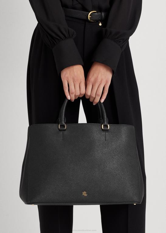 sort Kvinder Ralph Lauren crosshatch læder stor hanna taske Z426B5412