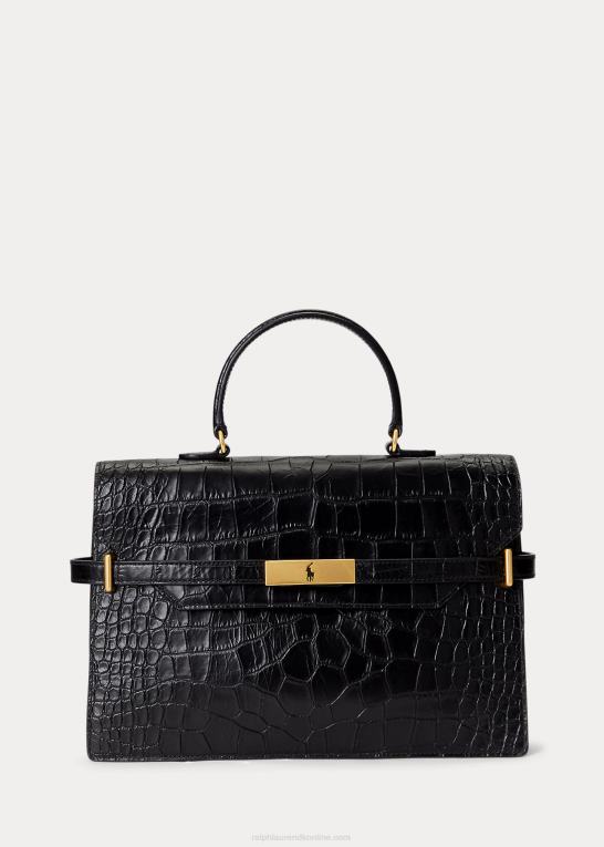 sort Kvinder Ralph Lauren polo id lædertaske med krokodillepræget læder Z426B5184