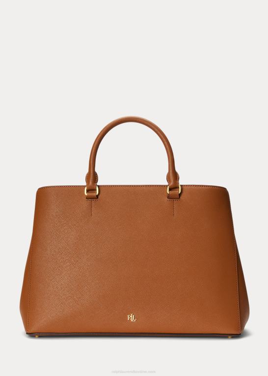 tan Kvinder Ralph Lauren crosshatch læder stor hanna taske Z426B5411