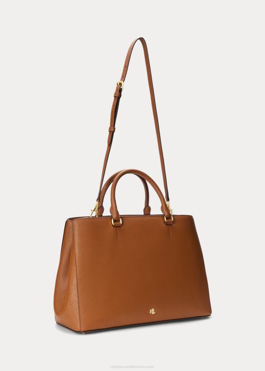 tan Kvinder Ralph Lauren crosshatch læder stor hanna taske Z426B5411
