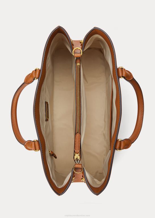 tan Kvinder Ralph Lauren crosshatch læder stor hanna taske Z426B5411