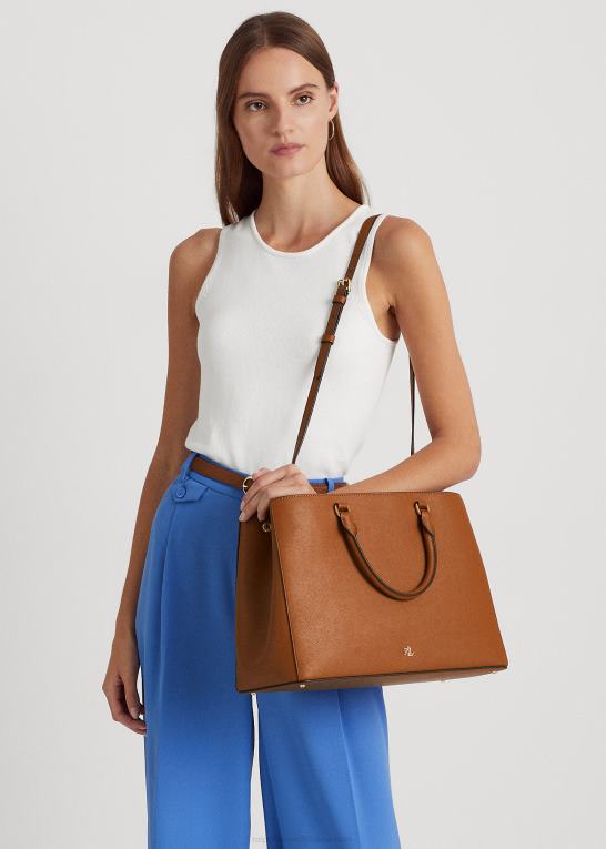 tan Kvinder Ralph Lauren crosshatch læder stor hanna taske Z426B5411