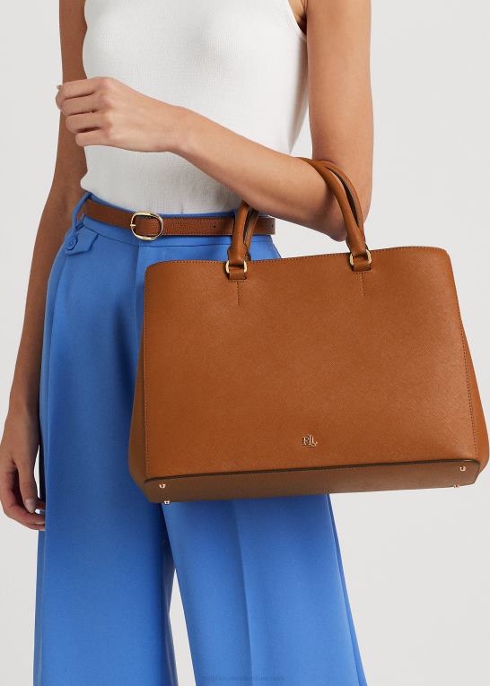 tan Kvinder Ralph Lauren crosshatch læder stor hanna taske Z426B5411