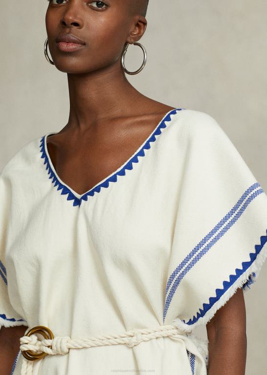creme/blå Kvinder Ralph Lauren kvast vævet bomuld Tabard poncho Z426B5470