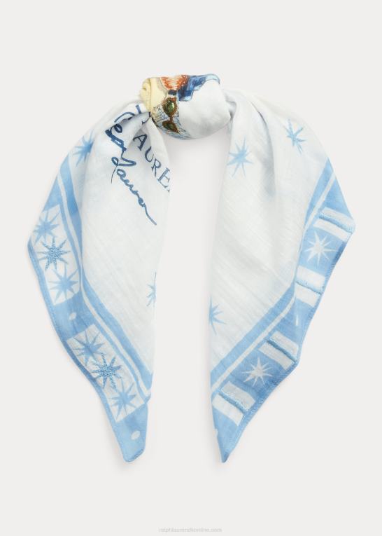 creme/blå Kvinder Ralph Lauren polobjørn bomuldstørklæde Z426B5560