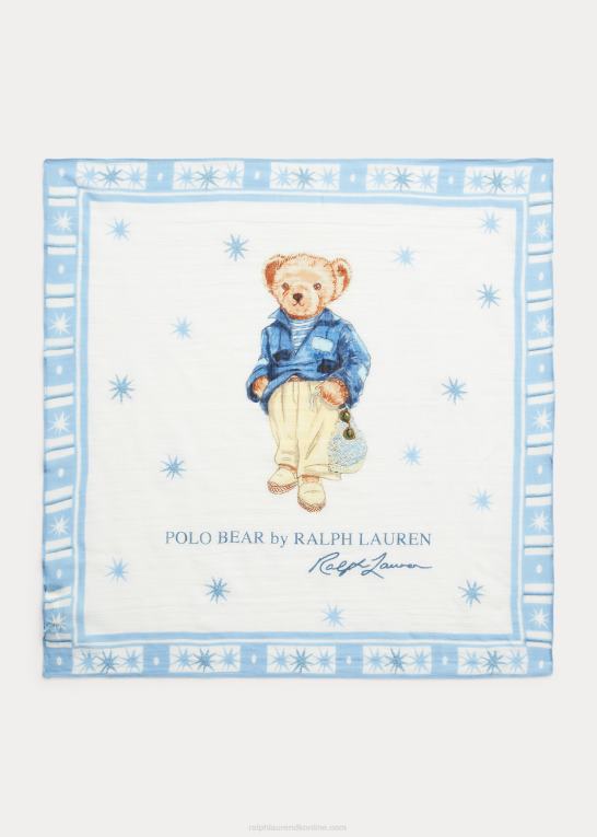 creme/blå Kvinder Ralph Lauren polobjørn bomuldstørklæde Z426B5560