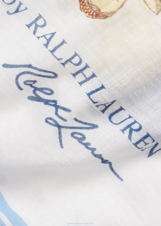 creme/blå Kvinder Ralph Lauren polobjørn bomuldstørklæde Z426B5560