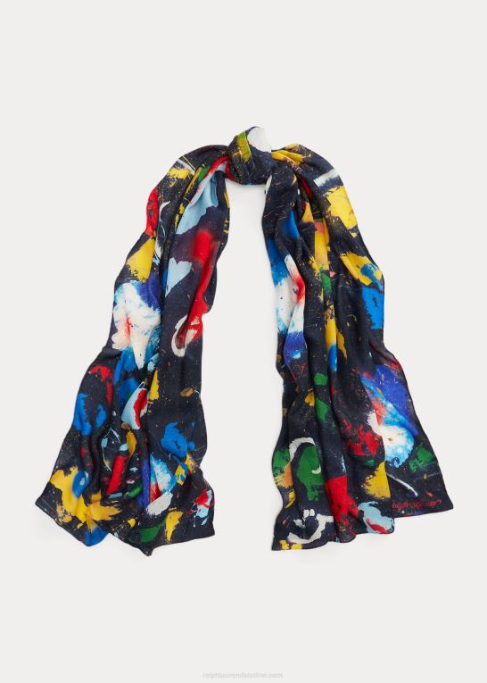 lux marineblå multi Kvinder Ralph Lauren print pashmina tørklæde Z426B5481