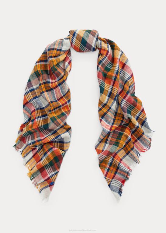 marine plaid Kvinder Ralph Lauren oversize plaid frynser tørklæde Z426B5545