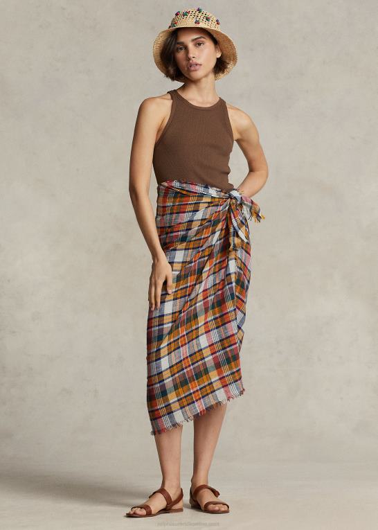 marine plaid Kvinder Ralph Lauren oversize plaid frynser tørklæde Z426B5545