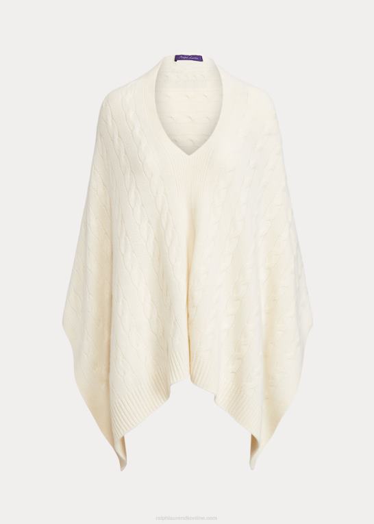 pergament creme Kvinder Ralph Lauren kabel kashmir poncho tørklæde Z426B5593