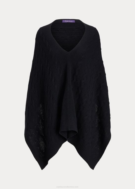 sort Kvinder Ralph Lauren kabel kashmir poncho tørklæde Z426B5595