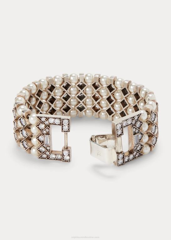 antik sølv Kvinder Ralph Lauren krystal & perle armbånd Z426B5610