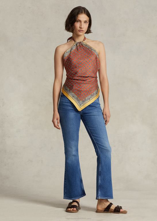 brunt blomstret tørklædeprint Kvinder Ralph Lauren halstørklæde-motiv mulberry silke top Z426B9207