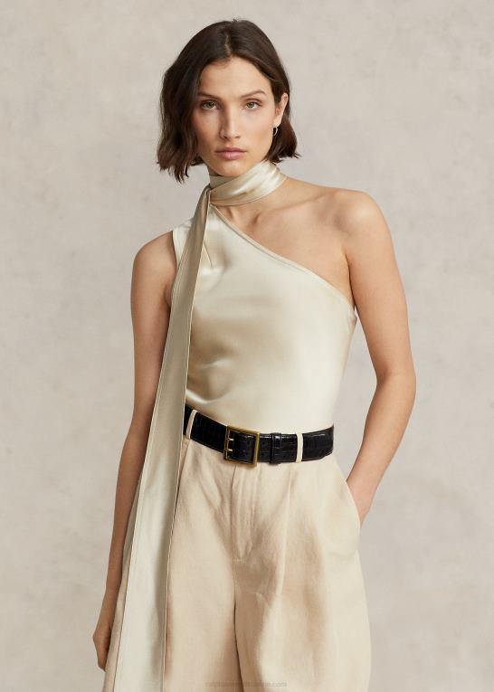 forårsbeige Kvinder Ralph Lauren en-skulder satin top med bindeudskæring Z426B2978