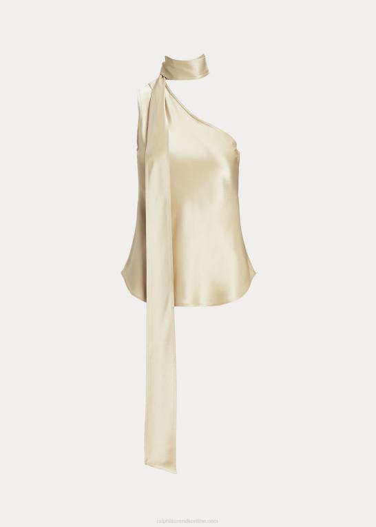 forårsbeige Kvinder Ralph Lauren en-skulder satin top med bindeudskæring Z426B2978