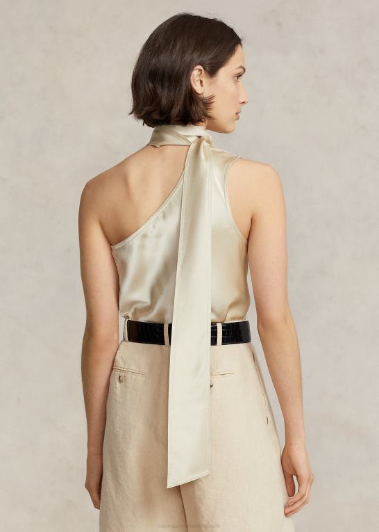 forårsbeige Kvinder Ralph Lauren en-skulder satin top med bindeudskæring Z426B2978