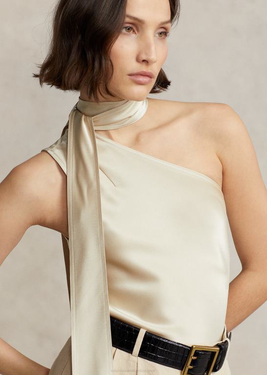 forårsbeige Kvinder Ralph Lauren en-skulder satin top med bindeudskæring Z426B2978