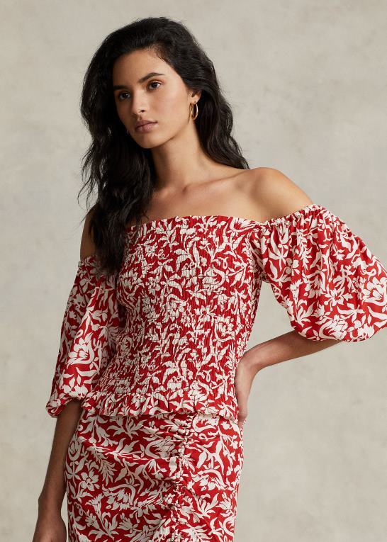 forårslilje blomstret Kvinder Ralph Lauren blomstret crepe top med blusonærmer Z426B9189