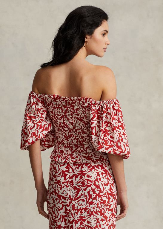 forårslilje blomstret Kvinder Ralph Lauren blomstret crepe top med blusonærmer Z426B9189