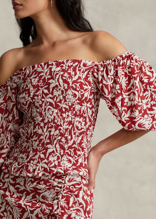 forårslilje blomstret Kvinder Ralph Lauren blomstret crepe top med blusonærmer Z426B9189