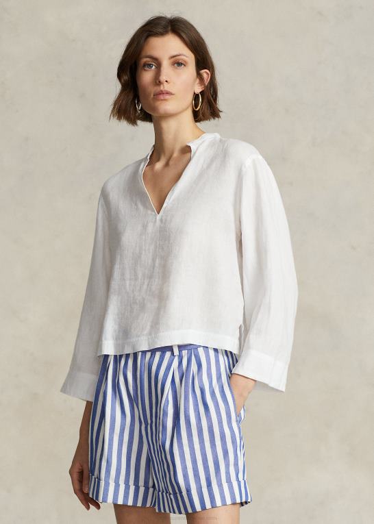 hvid Kvinder Ralph Lauren cropped afslappet pasform linned top Z426B3019
