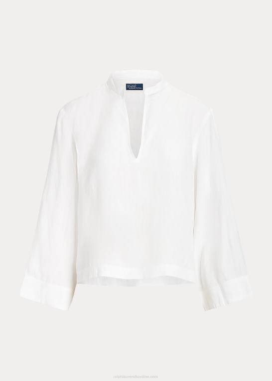 hvid Kvinder Ralph Lauren cropped afslappet pasform linned top Z426B3019